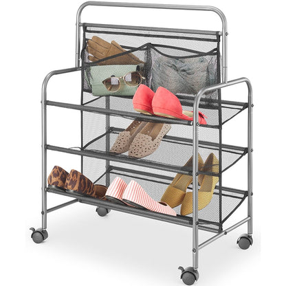 Metal Shoe Storage Rack with Wheels - 4-Tier