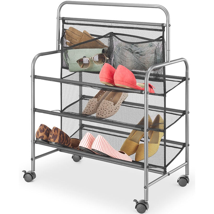 Metal Shoe Storage Rack with Wheels - 4-Tier