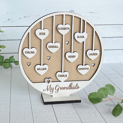Personalized Hanging Hearts Wood Plaque with Base