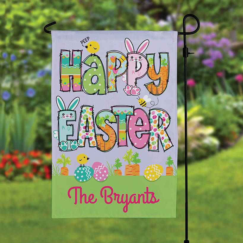 Personalized Happy Easter Cheerful Garden Flag