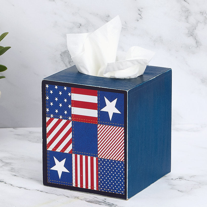 United States of Plaid American Flag Bathroom Tissue Box Holder