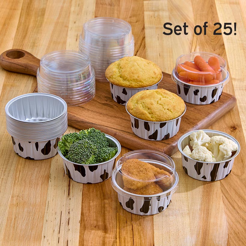 Disposable Cow Printed Round Mini Baking Tins - 25 Pack
