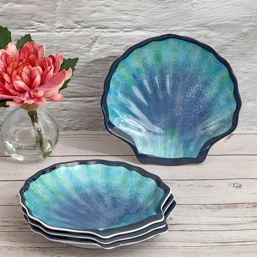 Seaside Beach Shell Melamine Dessert Plates Set of 4