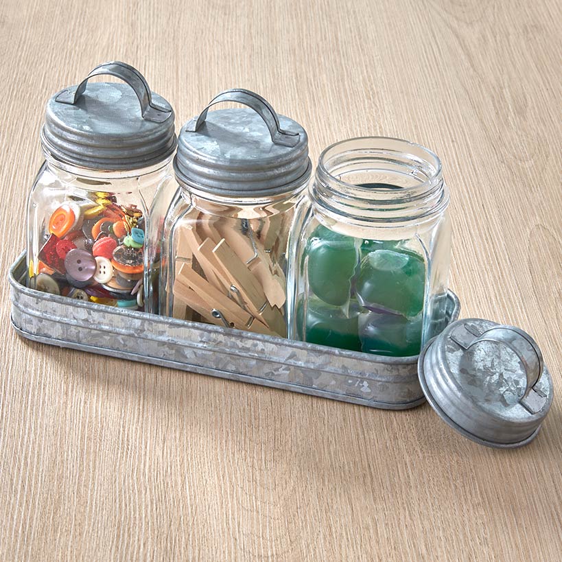 Set of 3 Glass Canisters in Tray