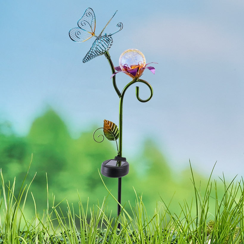 Solar Garden Flower Stake with Butterfly