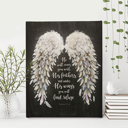 Religious He Will Cover You With His Feathers Canvas