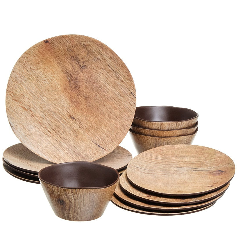 Wood Grain Melamine Dinnerware Set - Service for 4