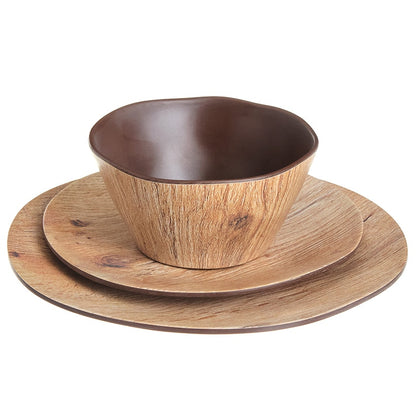 Wood Grain Melamine Dinnerware Set - Service for 4