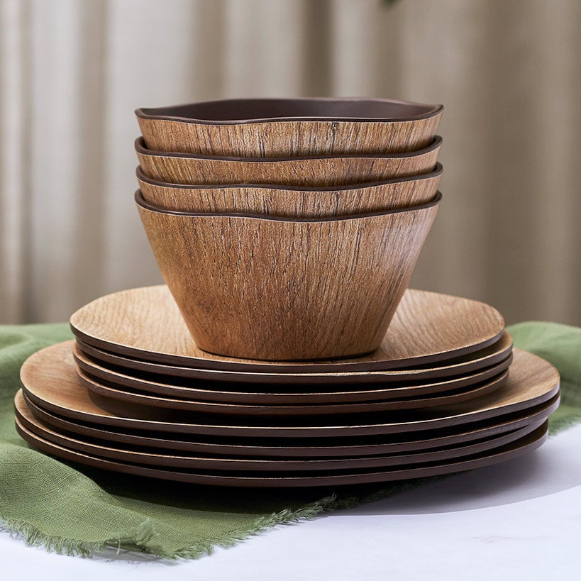 Wood Grain Melamine Dinnerware Set - Service for 4