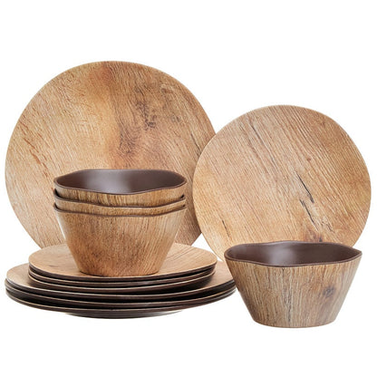 Wood Grain Melamine Dinnerware Set - Service for 4