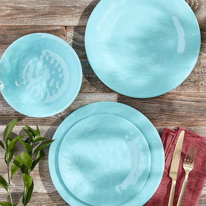 Melamine Dinnerware Service for 4 Set Vibrant Colors 12pc Set#select-color_light-blue