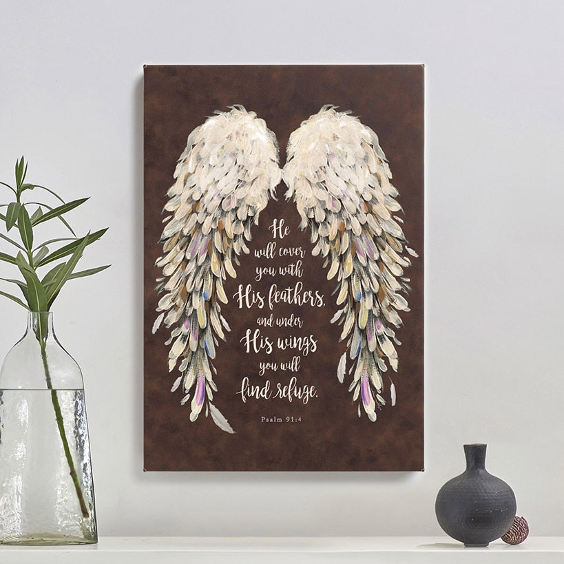 Religious He Will Cover You With His Feathers Canvas#select-canvas_12x18-brown