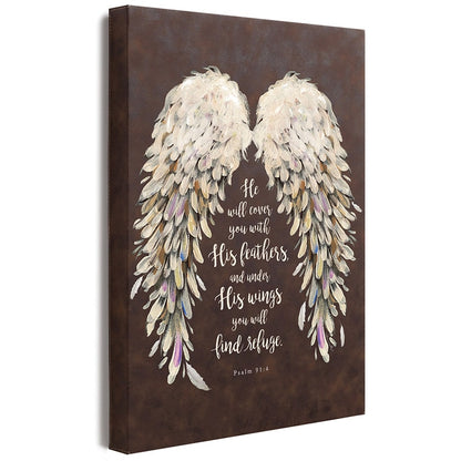 Religious He Will Cover You With His Feathers Canvas