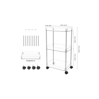 Chrome Clear Acrylic 3 Tier Cart