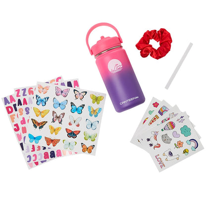 Water Bottle with Hair Scrunchie and Stickers Matching Gift Set