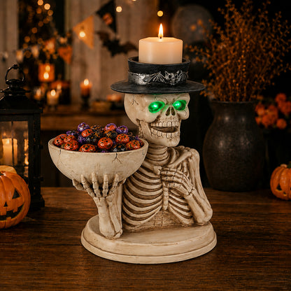 Halloween Skeleton Figurine with Storage Bowl & Candle Holder, Spooky Halloween Decor for Indoor Home - image 16