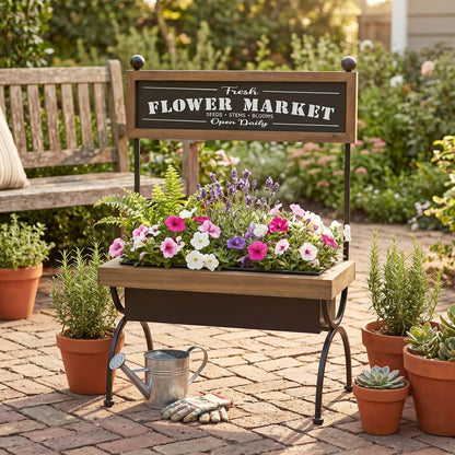 19x11x24" Rustic Brown Wooden Planter Stand with Black Iron Frame - image 7