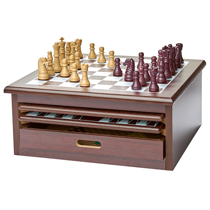 Wooden 15-in-1 Game Center - Family Fun with Chess, Checkers, and More