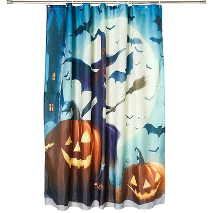 Memory Foam Bath Rugs and Shower Curtain Complete 16-Pc Set Halloween