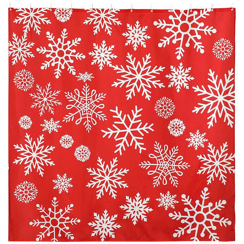 Memory Foam Bath Rugs & Shower Curtain Complete 16-Pc Set Red Snowflake ...
