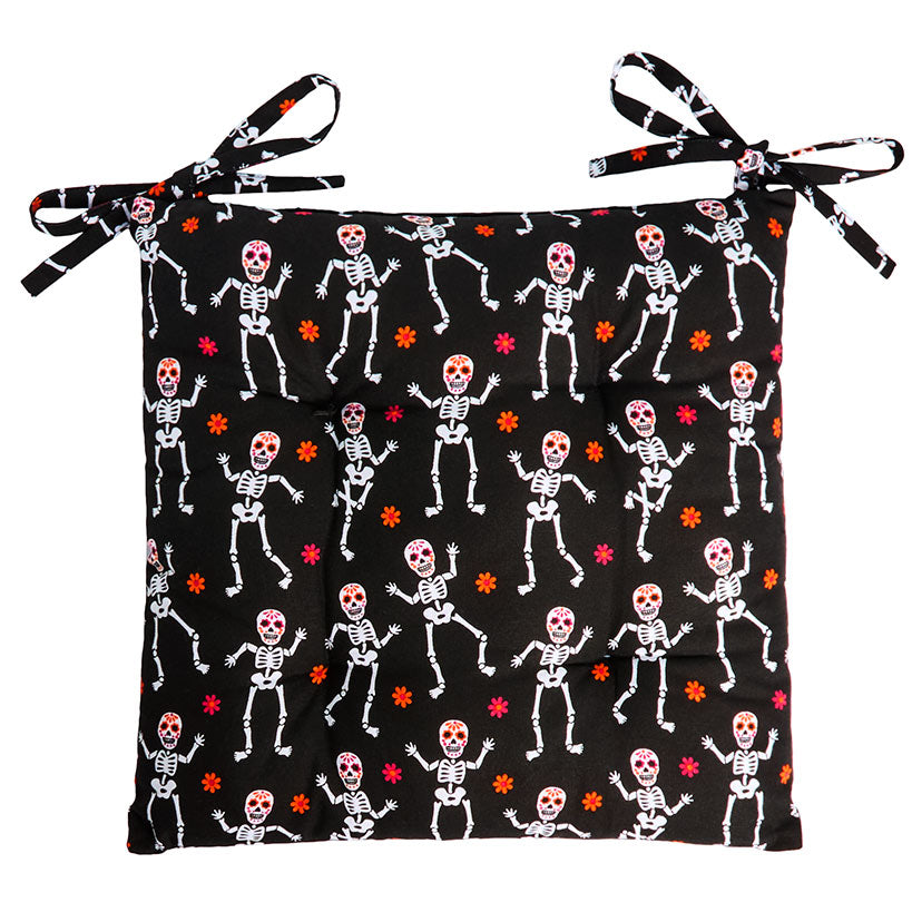 Halloween Dancing Skeleton 16" x 16" Chair Pad with Ties