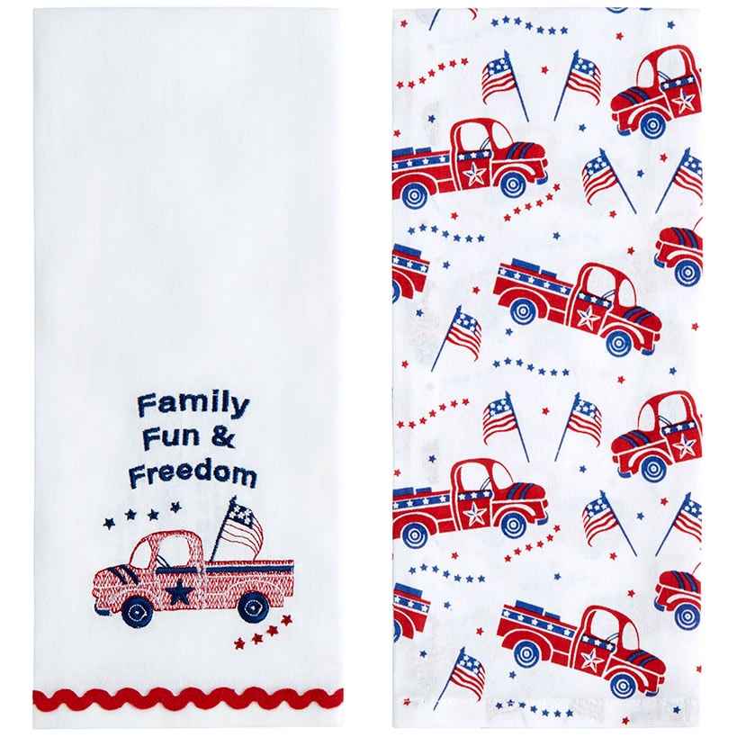 Americana Embroidered Kitchen Towels, Set of 2
