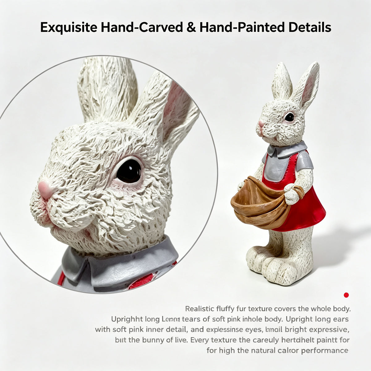 Simulated Pink Rabbit Statue Flower Pot Ornament, 17 in Resin Crafts Garden Sculpture Decor, Household Guardian Figurine, Ideal Gift for Independence Day for Yard Home Outdoor Decor - image 3