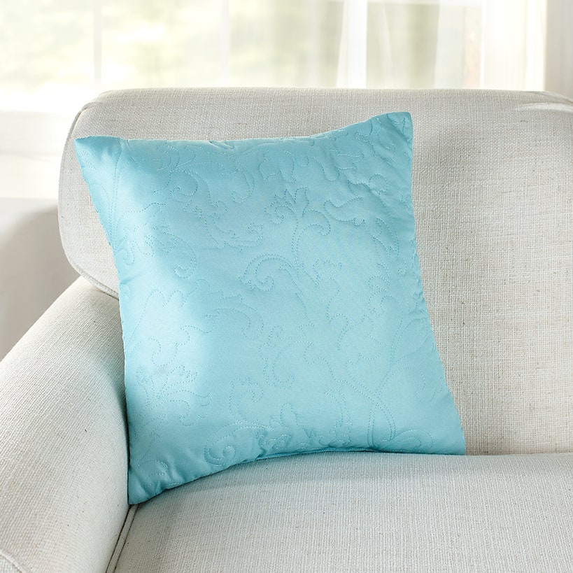 18" Quilted Damask Seafoam Blue Accent Pillow