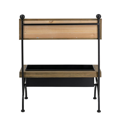 19x11x24" Rustic Brown Wooden Planter Stand with Black Iron Frame - image 5