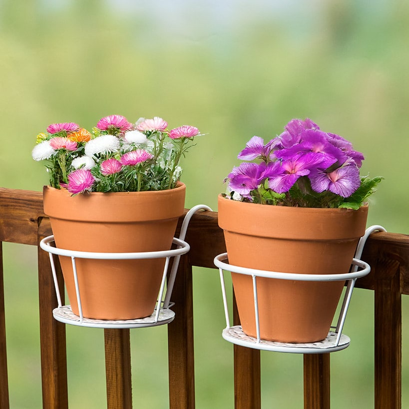 Railing Flower Pot Holders for Balcony or Deck 2 Pk#select-color_white