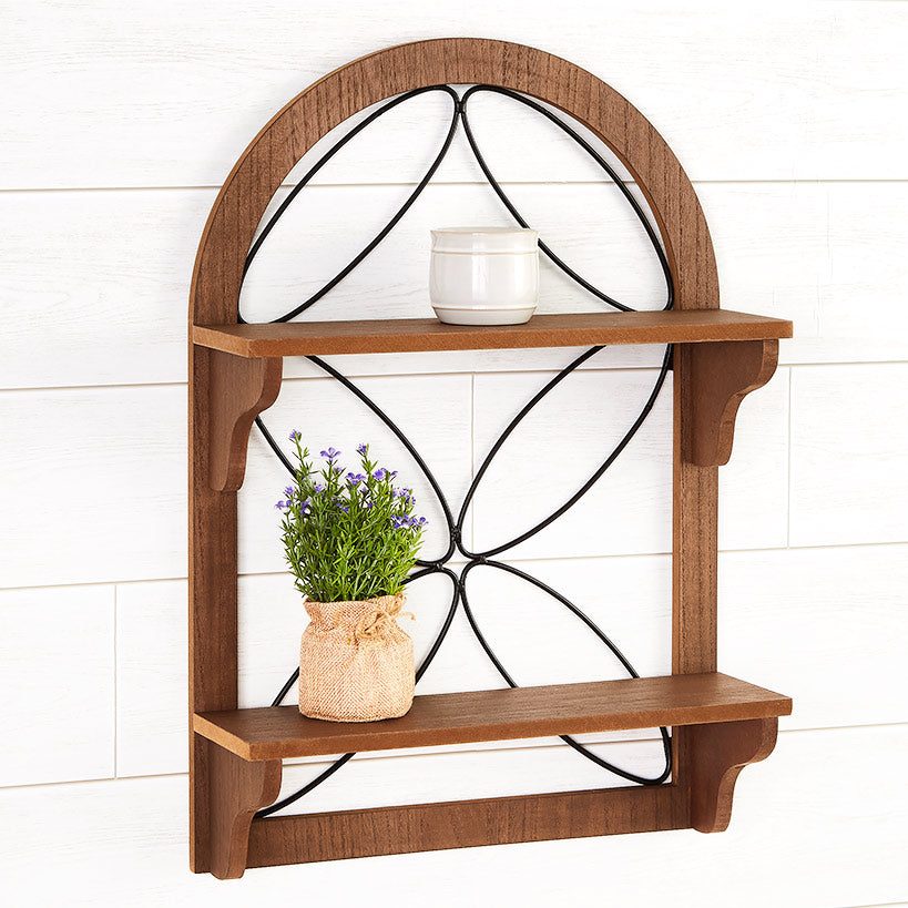 Decorative Wood-Like Console Table or Matching Shelf with Metal Scroll#select-item_2-tier-arch-wall-shelf
