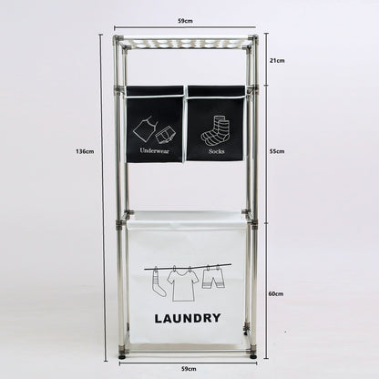 Laundry Hamper 3 Tier Laundry Sorter with 4 Removable Bags for Organizing Clothes, Laundry, Lights, Darks ,Three hooks - image 6