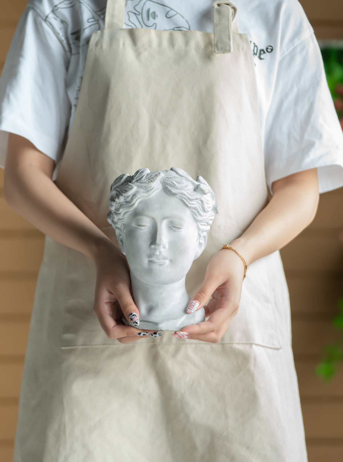 Greek Style Cement Head Planter - Indoor Outdoor Home Garden Decor, D6" x 9" - image 8