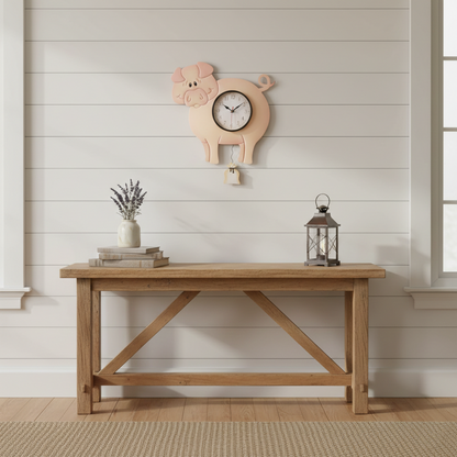 Clock Pendulum Country Theme Barn Cow Pig Rooster