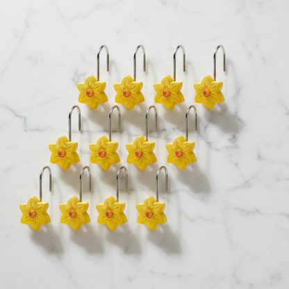 Buffalo Plaid Green Valance or Daffodil Shower Hooks Set of 12