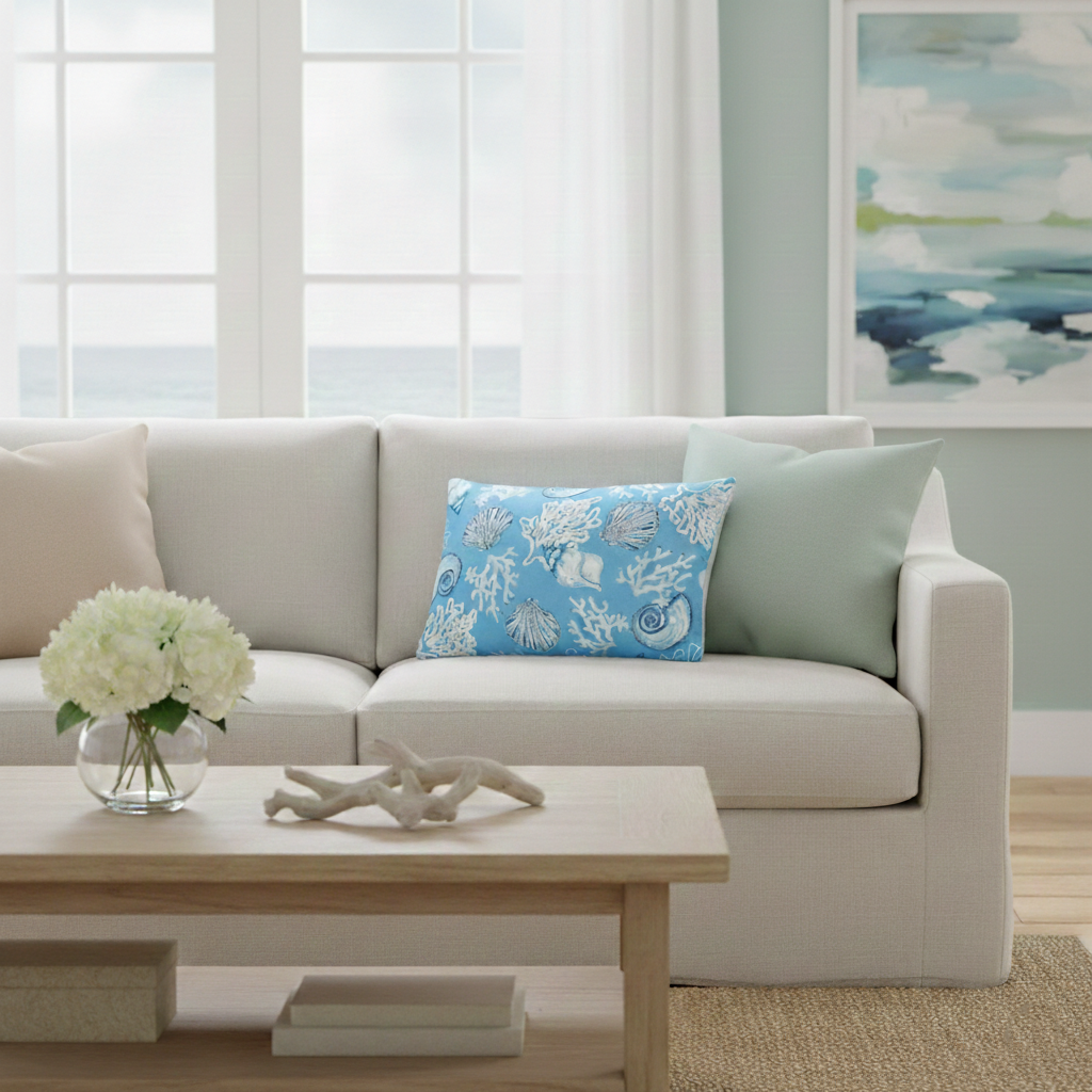 Coastal Inspired Embroidered Decorative Pillow