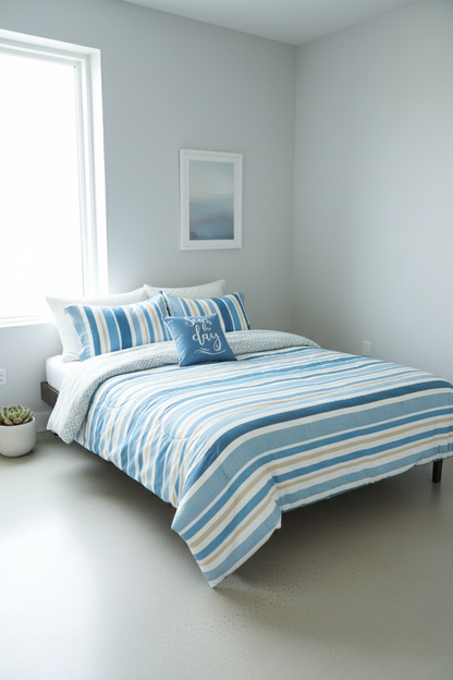 Coastal Stripe Full/Queen or King Comforter Set, Decorative Pillow