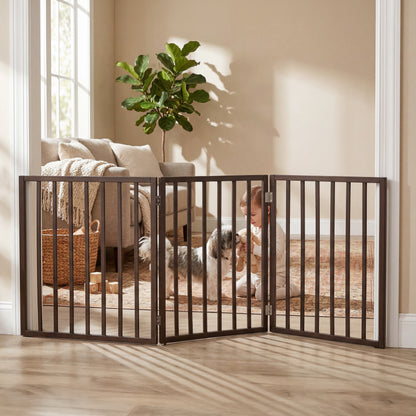 Folding 3 Panel Dog Gate - Indoor, Slim, Safe, Efficient for Doorways