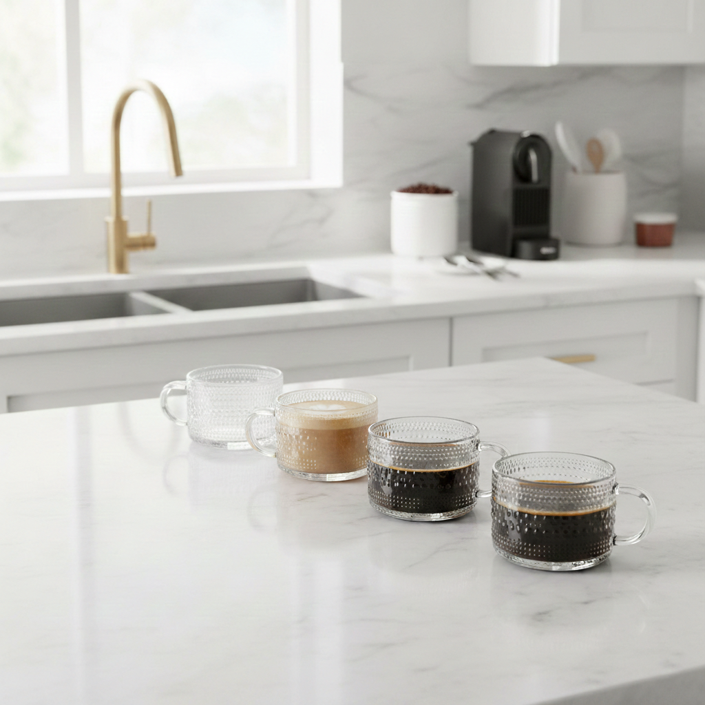 Hobnail Clear Glass Mugs - Set of 4