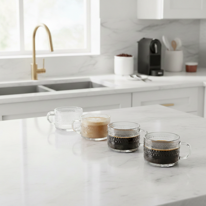 Hobnail Clear Glass Mugs - Set of 4