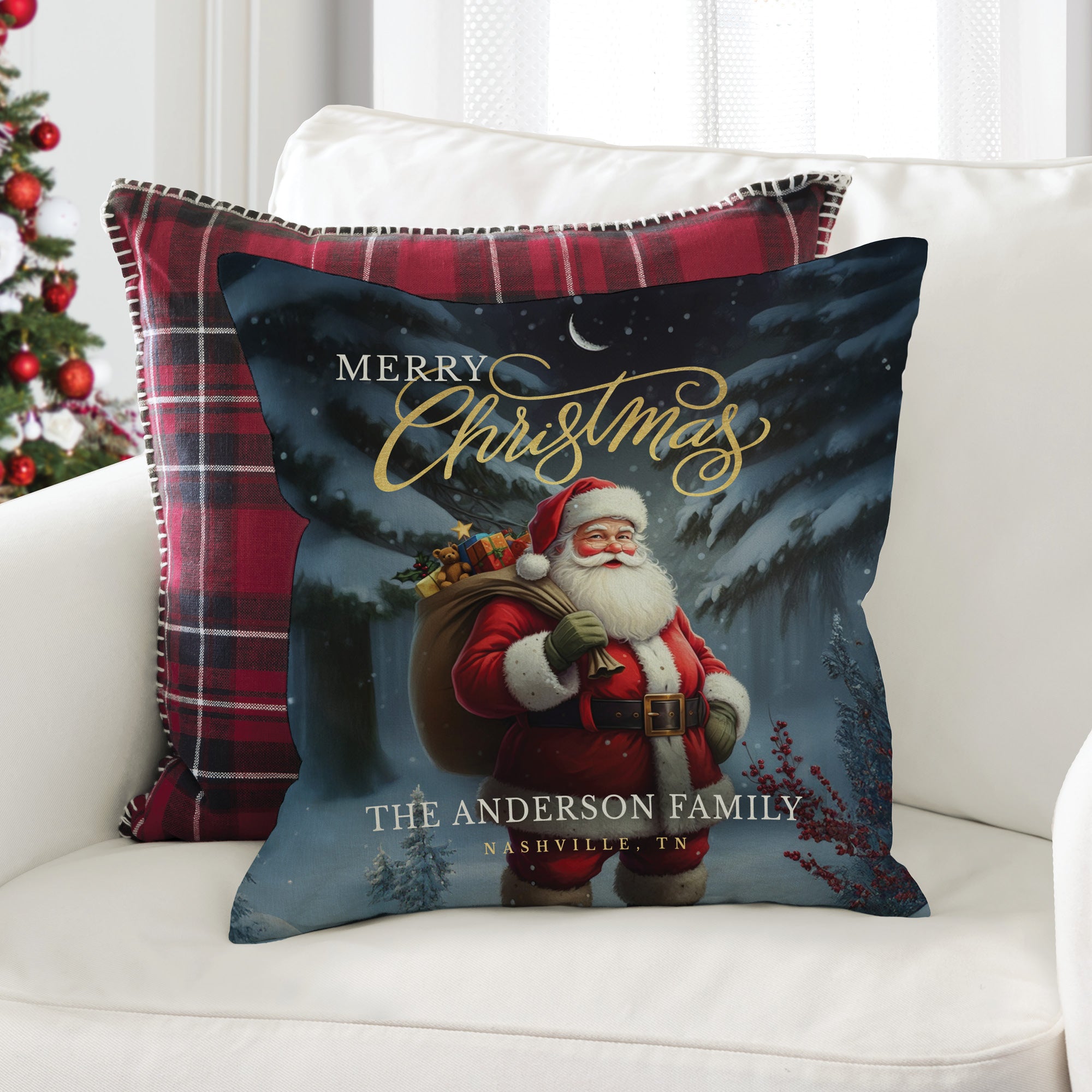 Personalized Merry Christmas Santa 14" Throw Pillow