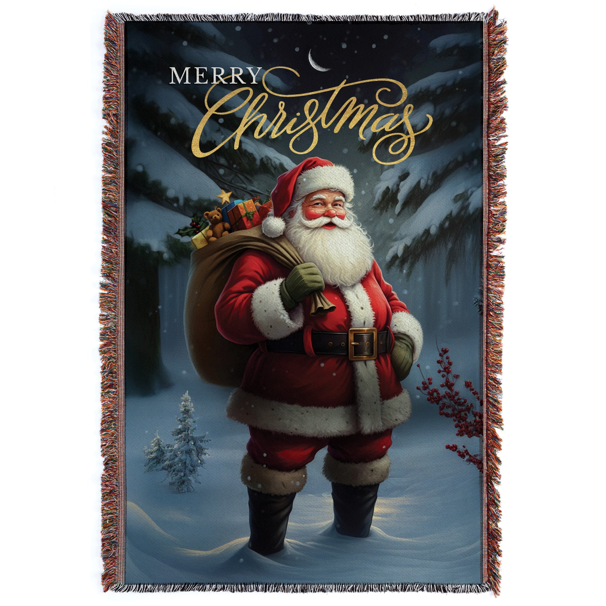 Merry Christmas Santa Fringe Throw Blanket