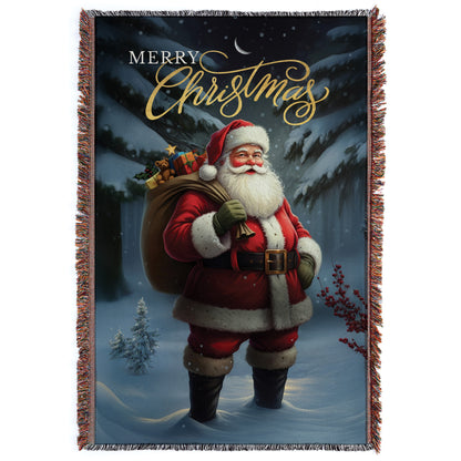 Merry Christmas Santa Fringe Throw Blanket