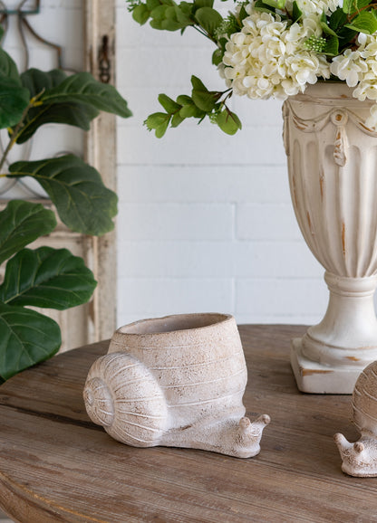 9.5x8.3x6" Decorative Sand and Cement Snail Planter with Textured Beige Finish - image 9