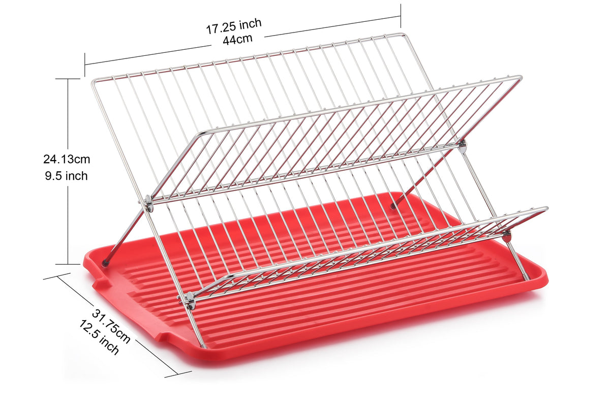 17 Inch X Shaped Stainless Steel 2-Tier Dish Rack for Kitchen Counter