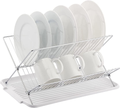17 Inch X Shaped Stainless Steel 2-Tier Dish Rack for Kitchen Counter