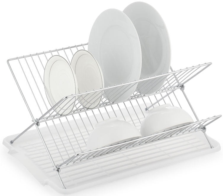 17 Inch X Shaped Stainless Steel 2-Tier Dish Rack for Kitchen Counter