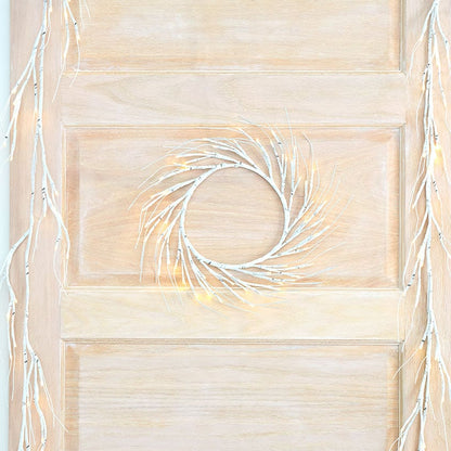 Lighted Winter Birch Branch Wreath 24"
