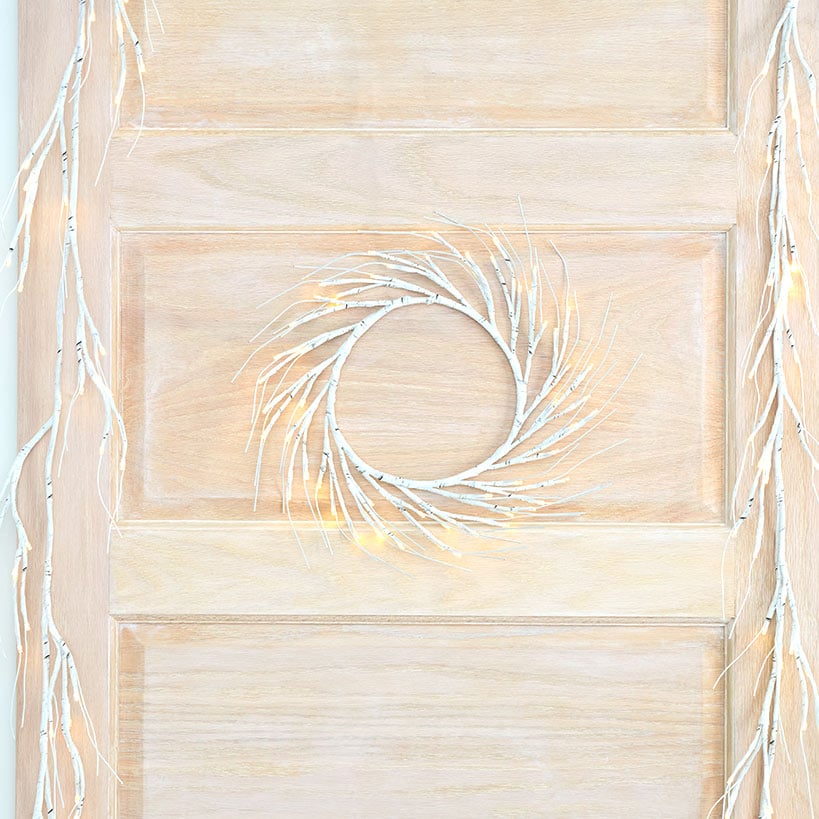 Lighted Winter Birch Branch Wreath 24"