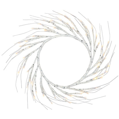 Lighted Winter Birch Branch Wreath 24"